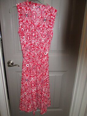 Croft & Barrow Red Floral Print Button Front Shirt Dress, Midi, Sleeveless, MED
